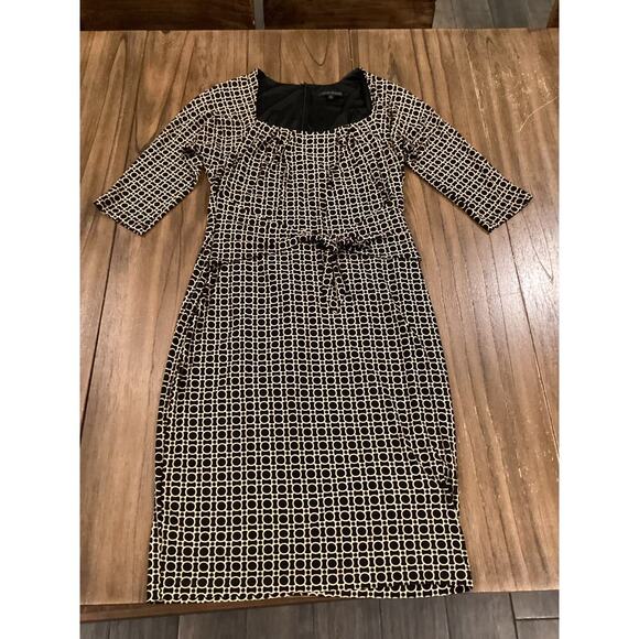 David Meister geo print Sheath a line Dress 3/4 Sleeve Front Tie Knee Length 10 - Picture 2 of 9